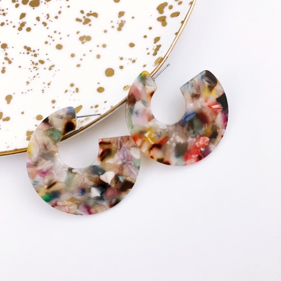 Jewelry - Multicolored Marble Acrylic Resin Hoop Earrings